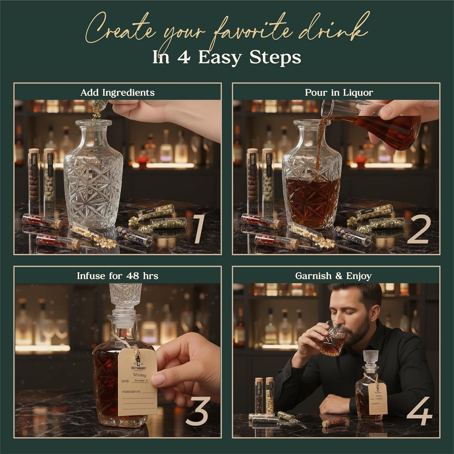 Alcohol Infusion Kit for Whiskey, Tequila, Rum, Gin & Vodka - Including User Manual - Alcohol Gifts for Men - Birthday Gifts for Dad - Drink Making Kit and Cocktail Infusion Set - Crafty Mixologist