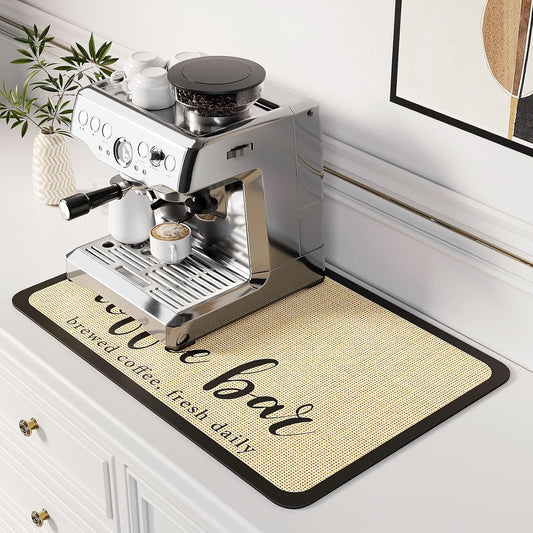 DK177 Coffee Mat - Dish Drying Mat for Kitchen Counter, Hide Stain, Absorbent with Waterproof Rubber Backing, Fit Kitchen Dish Rack Bar Accessories (Coffee Bar, 24" x 16")