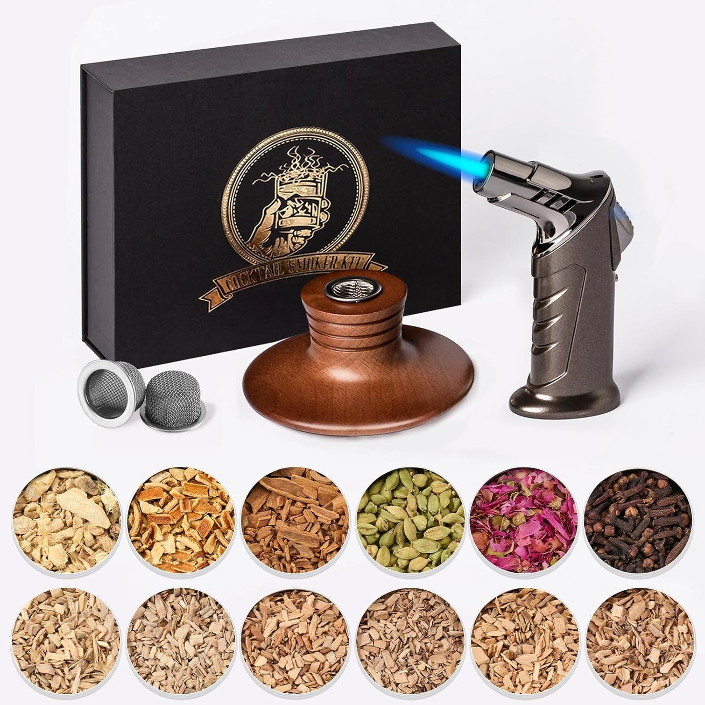 ComboJoy Whiskey Smoker Kit with Torch - 12 Flavors Wood Chips - Cocktail Smoker Infuser Kit, Old Fashioned Drink Smoker Kit, Birthday Bourbon Whiskey Gifts for Men,Dad(NO Butane)