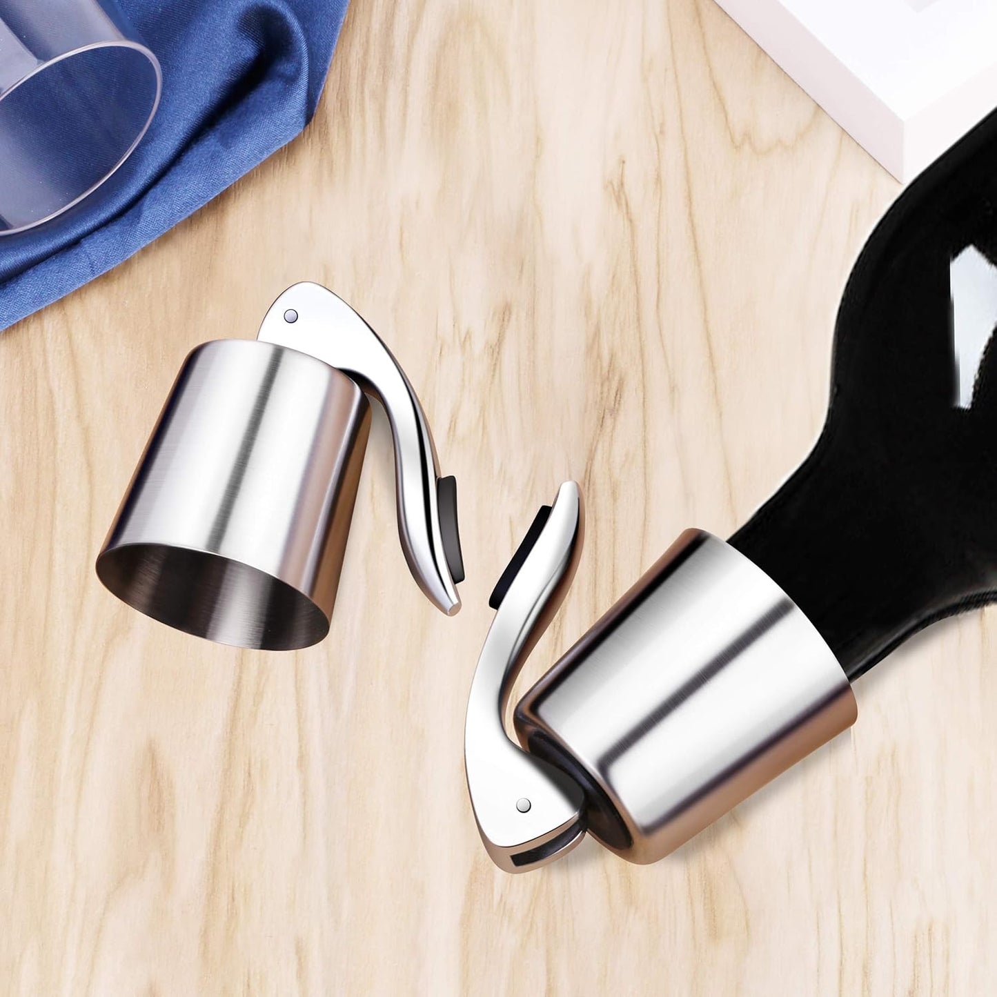 ERHIRY Wine Stoppers Set of 2 - Stainless Steel Wine Bottle Stopper with Silicone Seal, Reusable Beverage Preserver, Freshness Keeper, Premium Bottle Sealers, Ideal Wine Saver Accessory Gift Set