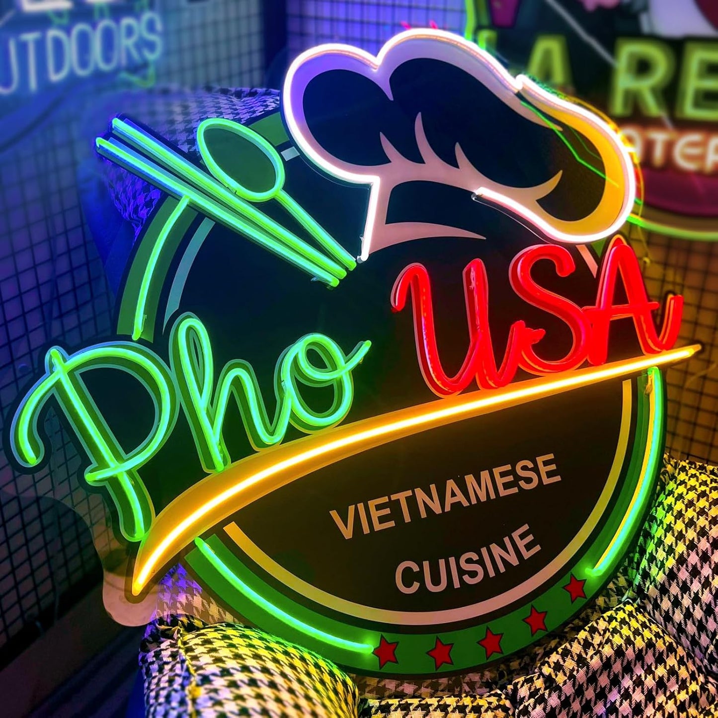Custom Neon Sign Logo, Plug/Battery Operated LED Shop Name Picture Logo Signs Personalized for Business Home Decor, Hanging/Wall Neon Light Customizable with UV Printed for Grill Bar Nail Office Room
