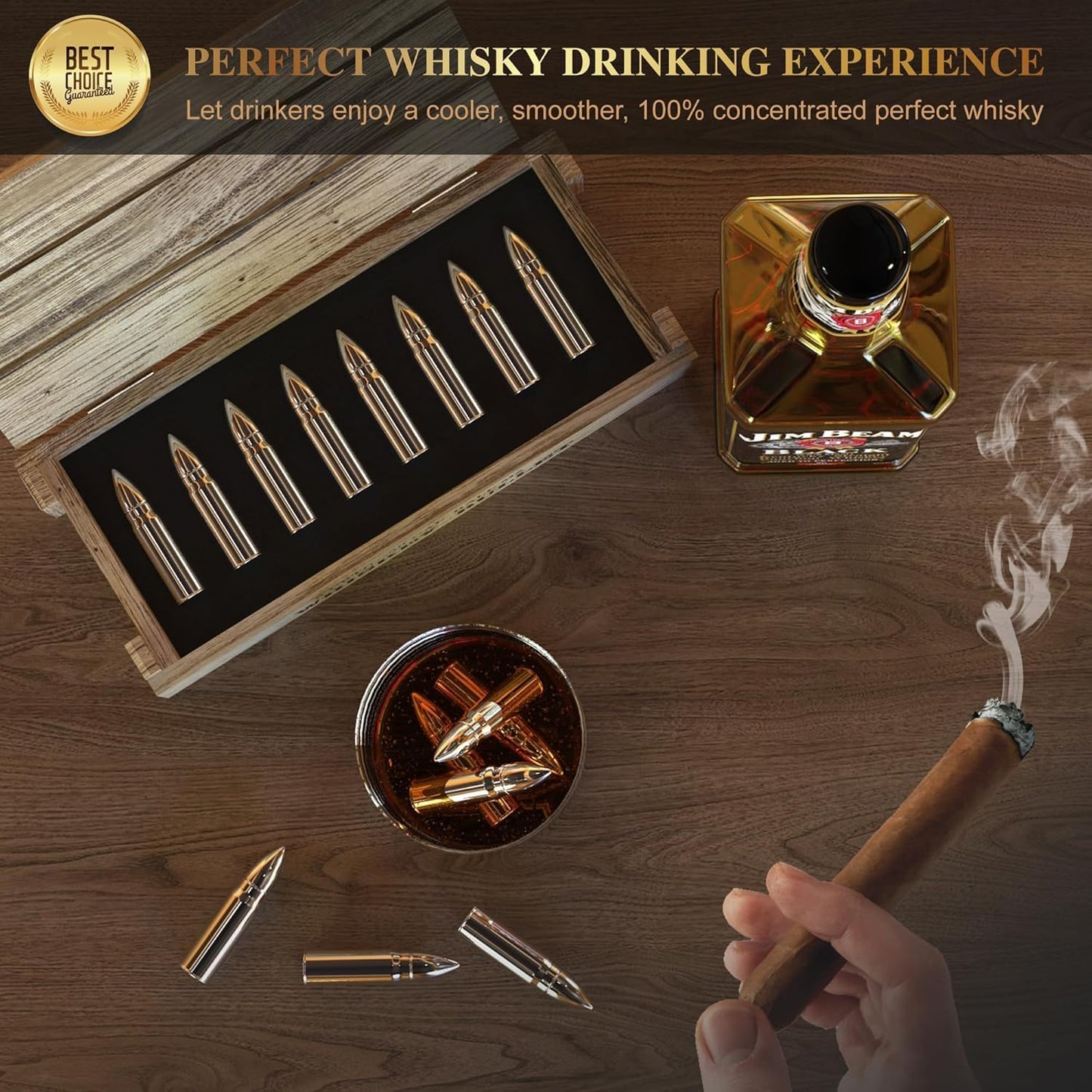 Gifts for Men Dad - 8Pcs Bullet Whiskey Stones - Him or Husband Stocking Stuffers White Elephant for Adults Man - Reusable Metal Steel Ice Cubes Set, Christmas Anniversary Funny