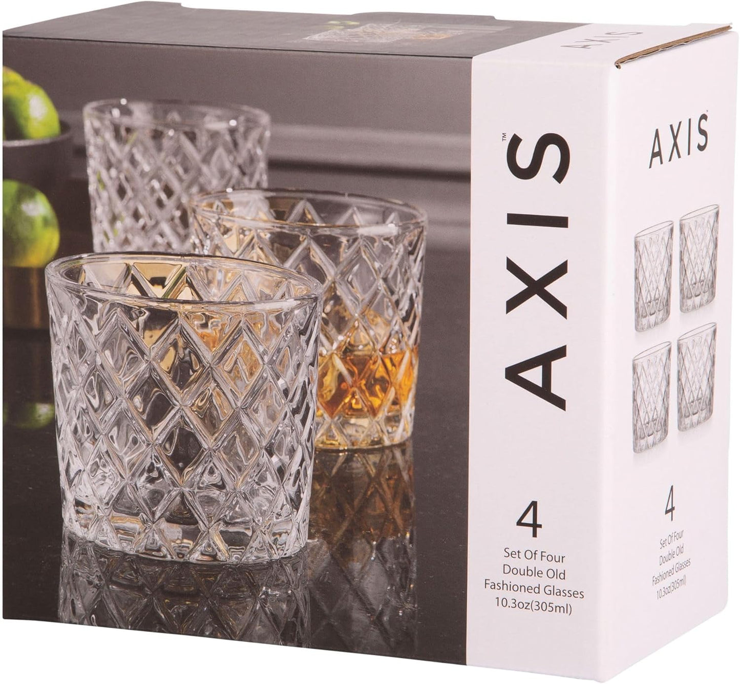 Glaver's Whiskey Glasses Set of 4. 10oz. Double Old Fashioned Glass for Cocktail Bourbon Rock Glasses,Bar Glass for Scotch Tequlia Rum. Diamond Cut. Gift for him