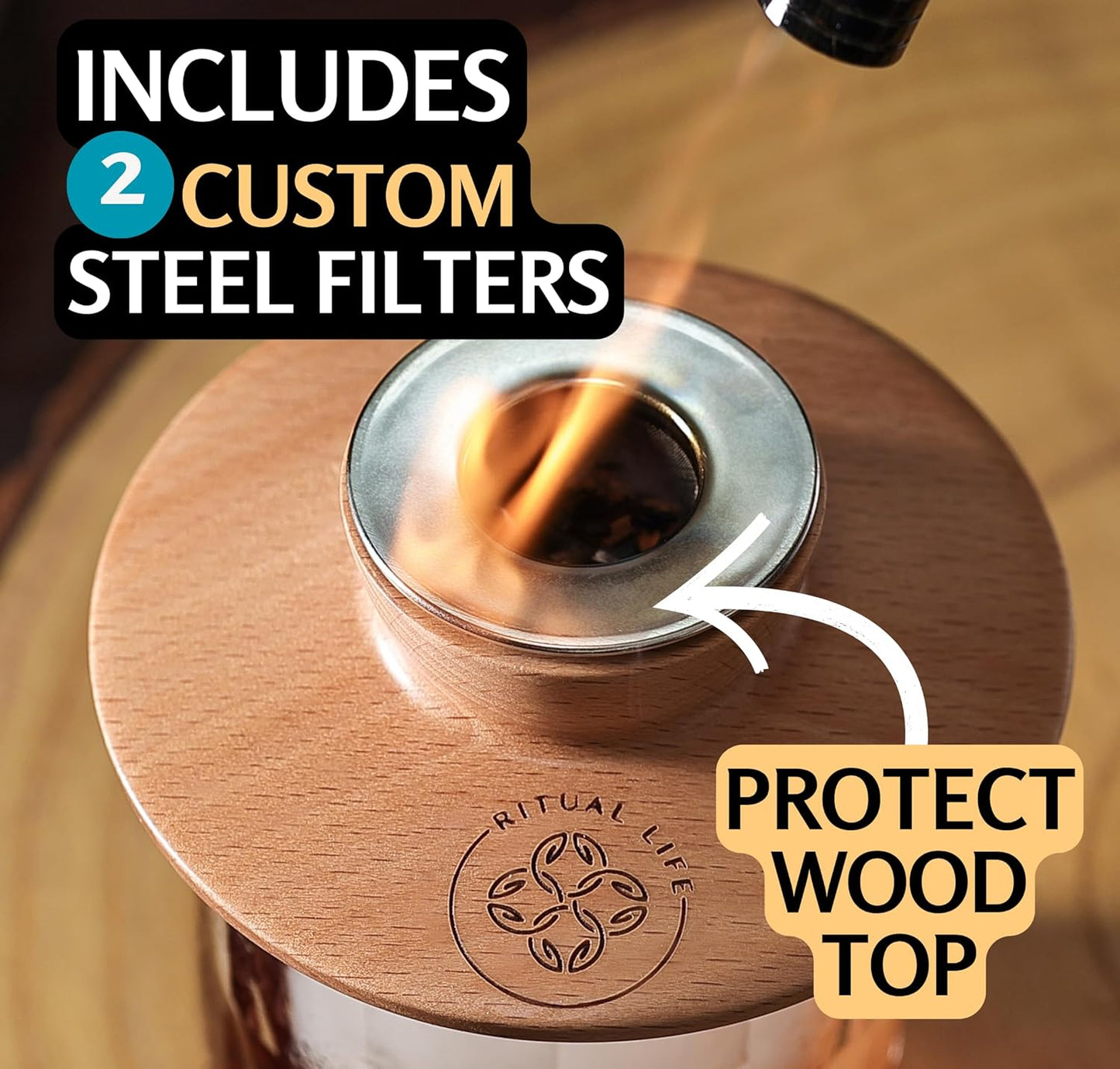 Cocktail Smoker Kit - Whiskey Bourbon Drink Smoker with Torch, Custom Top, 2 Ice Ball Makers, 6 Flavors Wood Chips, Extra Filter - Smokers for Whiskey Drinks - Cocktail Drink Smoking Kit