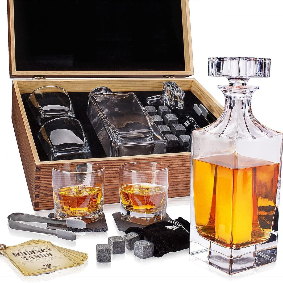 Whiskey Decanter Set for Men, Bourbon Decanter, Glasses & Whiskey Stones - 33.8 Ounces