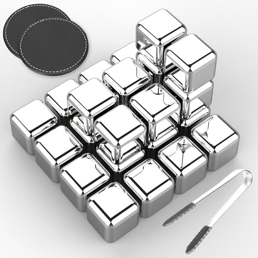 24 Pack Stainless Steel Ice Cubes Reusable - Ice Cubes Stainless with Ice Tongs and Whiskey Stones - Gifts for Men Dad Christmas for Drinks, Whiskey, Vodka, Chilling Rocks, Chilling Rocks for Drinks