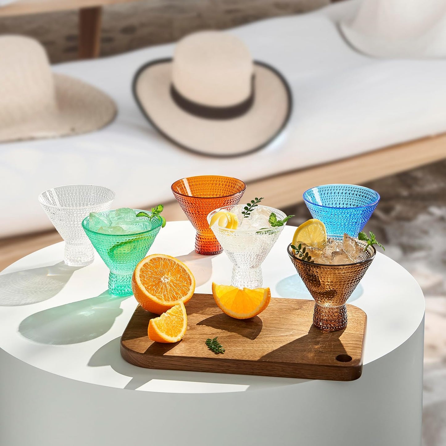 Khen Plastic Hobnail Martini & Cocktail Drinking Glasses Set of 6 Neutral Tones Cups 14oz, Shatterproof & Unbreakable Acrylic Beaded Design, BPA-Free, Dishwasher Safe Indoor/Outdoor Drinkware Water