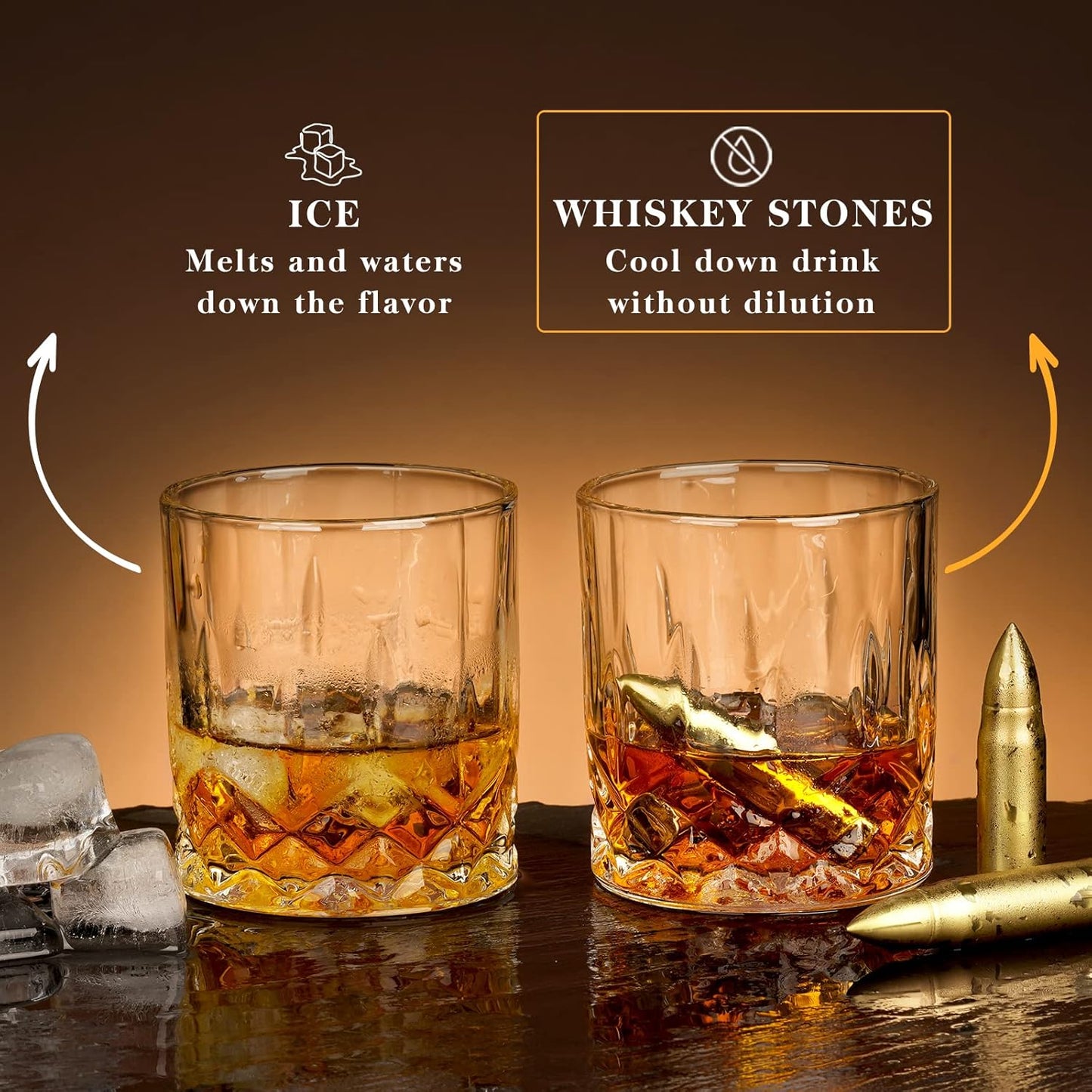 Oaksea Whiskey Stones Gifts Set for Men Dad Him, Reusable Stainless Steel Ice Cubes for Drinking, Fathers Day Anniversary Birthday Gifts for Husband Boyfriend Brother, Bourbon Man Cave Cool Stuff