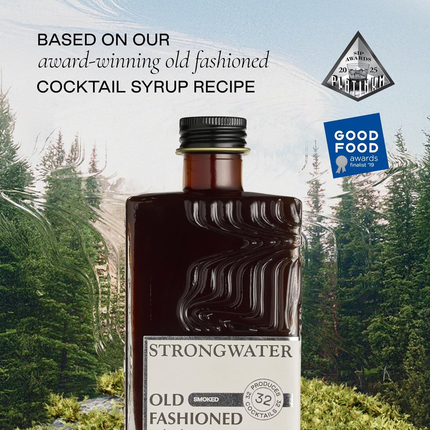 Strongwater Smoked Old Fashioned Craft Cocktail Mixer - Makes 32 Cocktails - Handcrafted Old Fashioned Syrup with Lapsang Souchong Tea, Sugar, Citrus & Cherry
