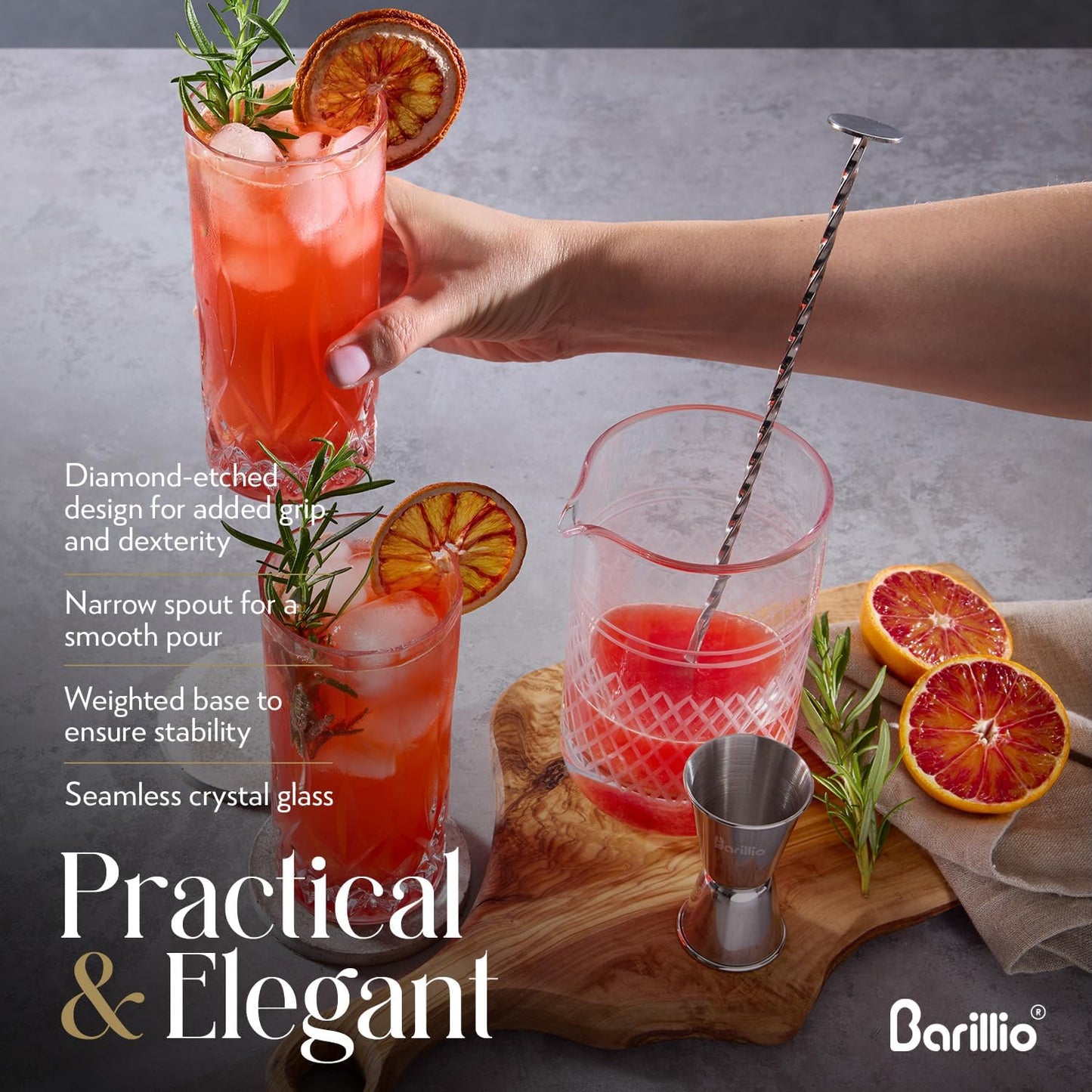 Barillio Crystal Cocktail Mixing Glass - 20 Oz (600 ml) Seamless Weighted With Thick & Sturdy Bottom Cocktail Stirring Pitcher | Old Fashioned Beaker - Bartender Mixology Accessories to Stir Cocktails