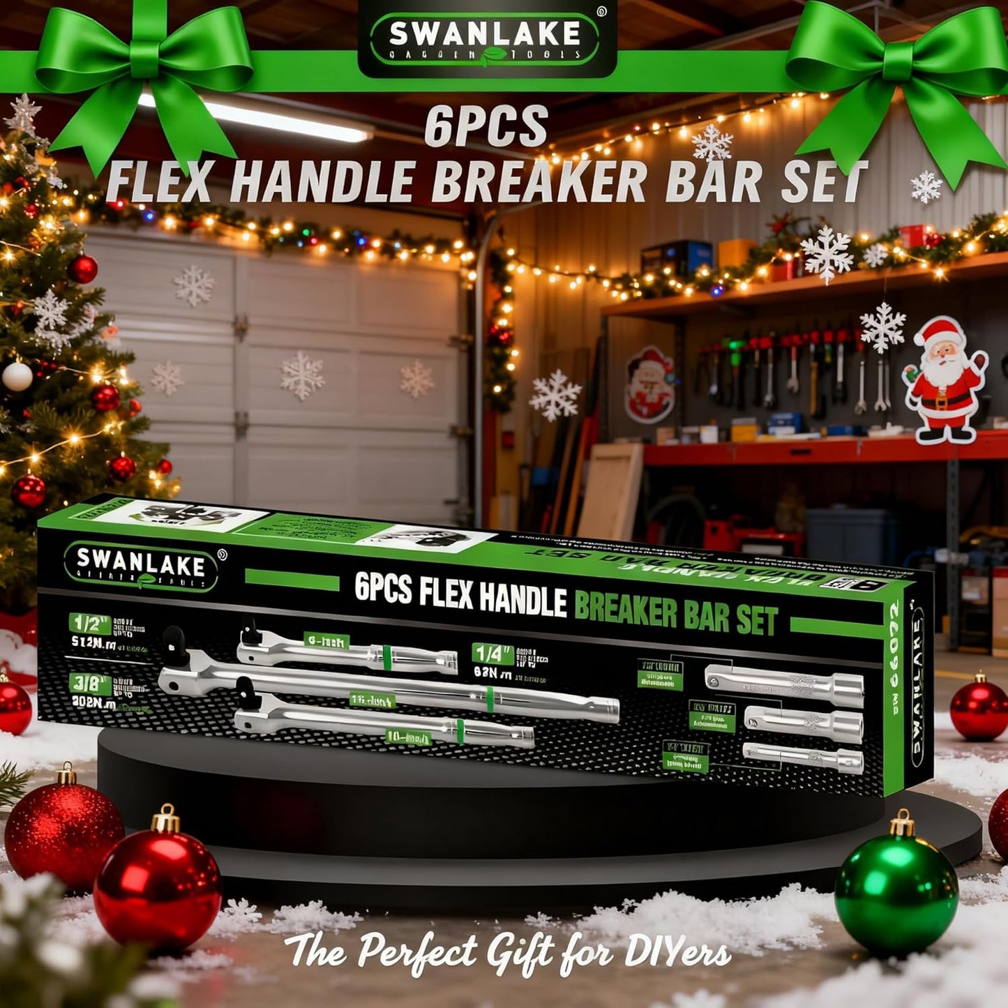 SWANLAKE GARDEN TOOLS 6-Piece Premium Breaker Bar Set, 1/4", 3/8" & 1/2" Drive, Heavy Duty Breaker Bars, 6-inch, 10-inch, 15-inch Length with 180° Rotatable Head