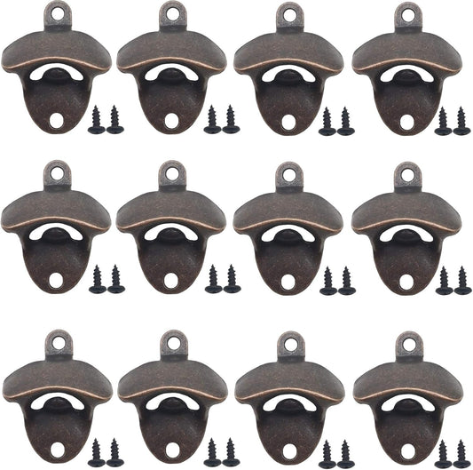 RONYOUNG 12PCS Wall Mounted Bottle Opener Vintage Beer Bottle Opener Suitable for Bars KTV Hotels Homes (Red Bronze)