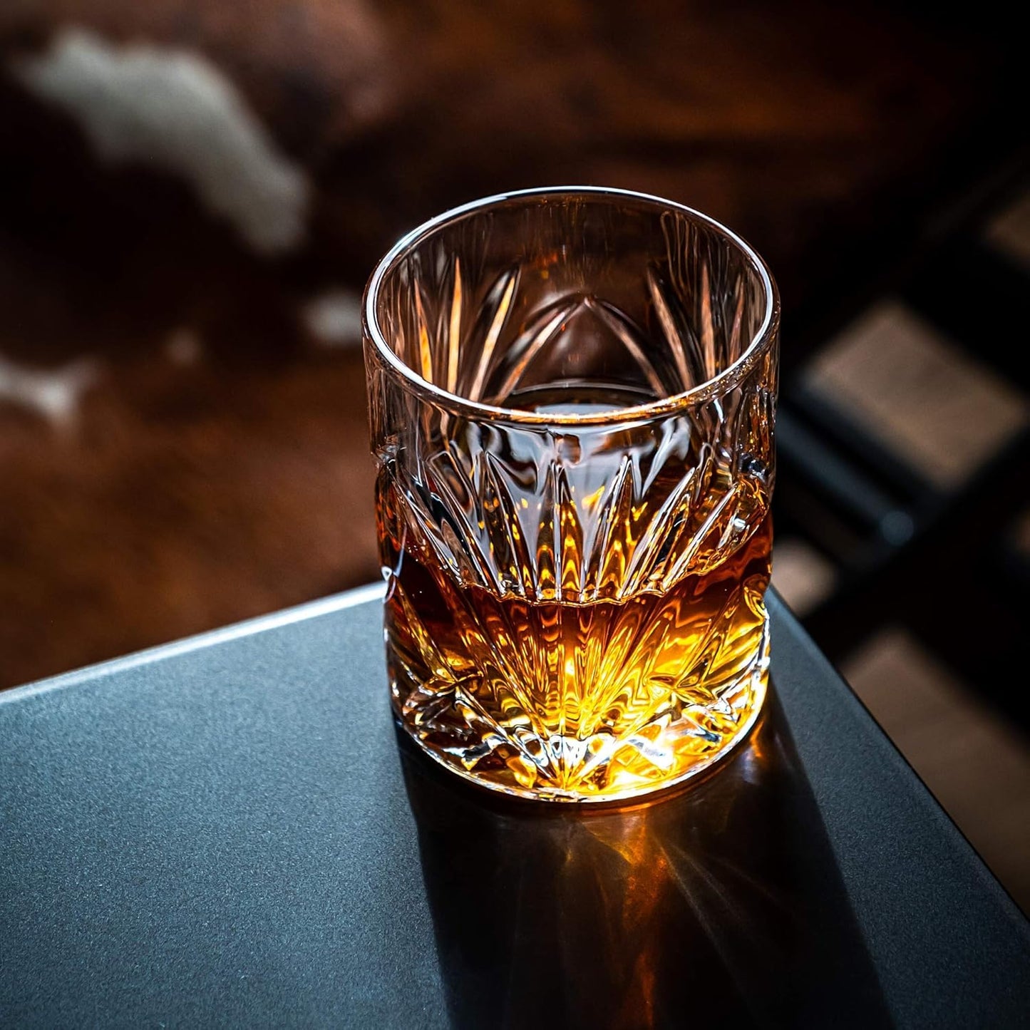 Whiskey Chilling Stones Gift Set - 6 Handcrafted Premium Granite Round Sipping Rocks - 2 Heavy Bourbon Glasses - Hardwood Presentation & Storage Tray - Elegant Gold Foil Gift Box by R.O.C.K.S.