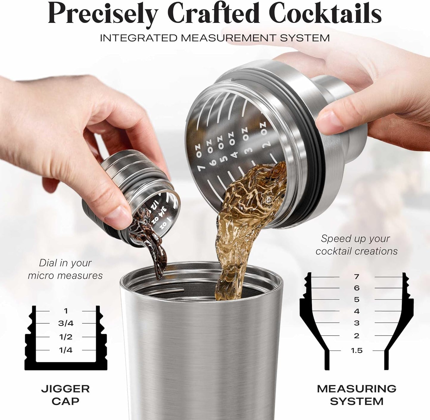 BARE BARREL Insulated Cocktail Shaker Set | Double Wall Stainless Steel | Martini Shaker for Home Bar Bartending | Built-in Drink Measure System & Strainer, Travel Bag, Recipes | Gift Set (Silver)
