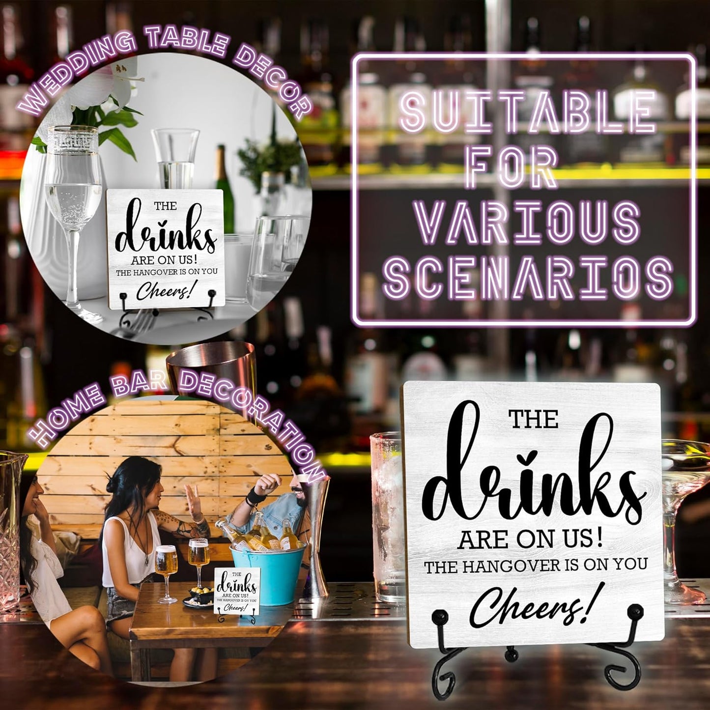 5“ Bar Decorations for Homer, The Drinks Are On Us! Cheers! Kitchen Desk Table Decoration, Home Bar Decor Accessories, Bar Signs for Home Bar Decor.