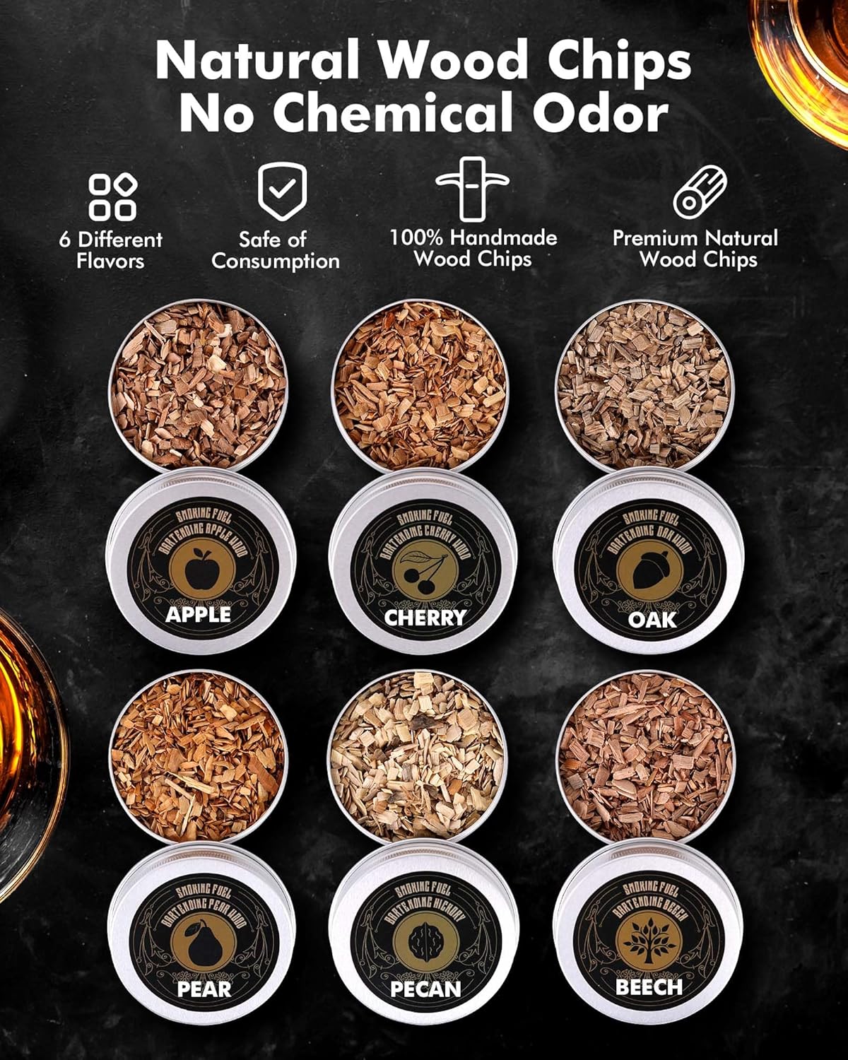 Cocktail Smoker Kit with Torch - Whiskey Smoker Kit with 6 Flavors Smoked Wood Chips - Old Fashioned Drink Smoker Kit for Bourbon, Whisky Smoking Gifts Box Smoke Set for Men(Without Butane)
