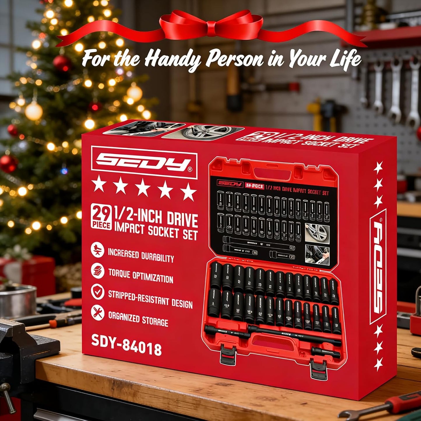 29-Piece 1/2" Drive Impact Socket Set, SAE (3/8 to 1 inch) and Metric (10-24mm) Sizes with Extension Bars Standard Deep Socket Set CR-V Material High Durability Impact Wrench