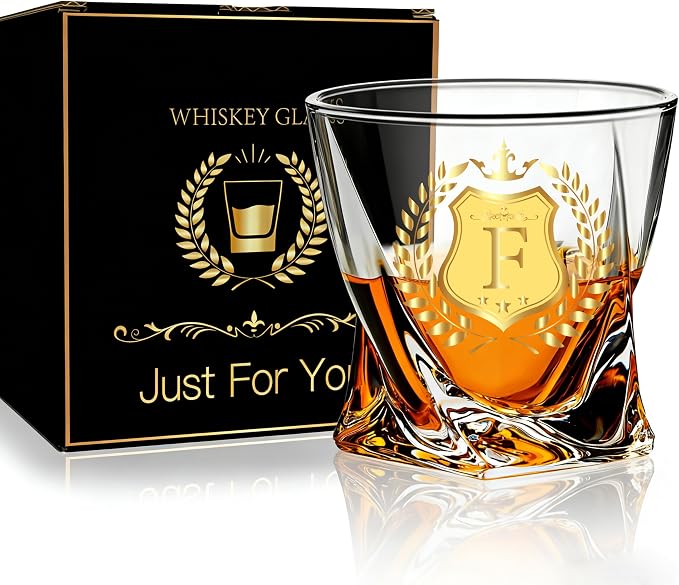 Monogrammed Whiskey Glass Gift Initial H for Man Woman - Gold_F