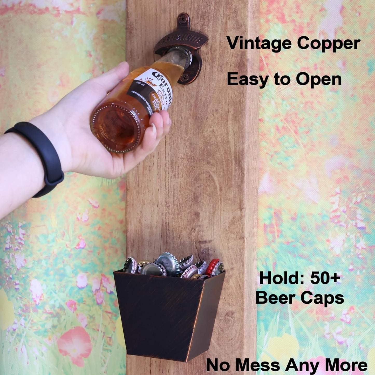 Rustic Beer Bottle Opener with Cap Catcher Wall Mounted Soda Top Opener and Cap Holder Antique Copper