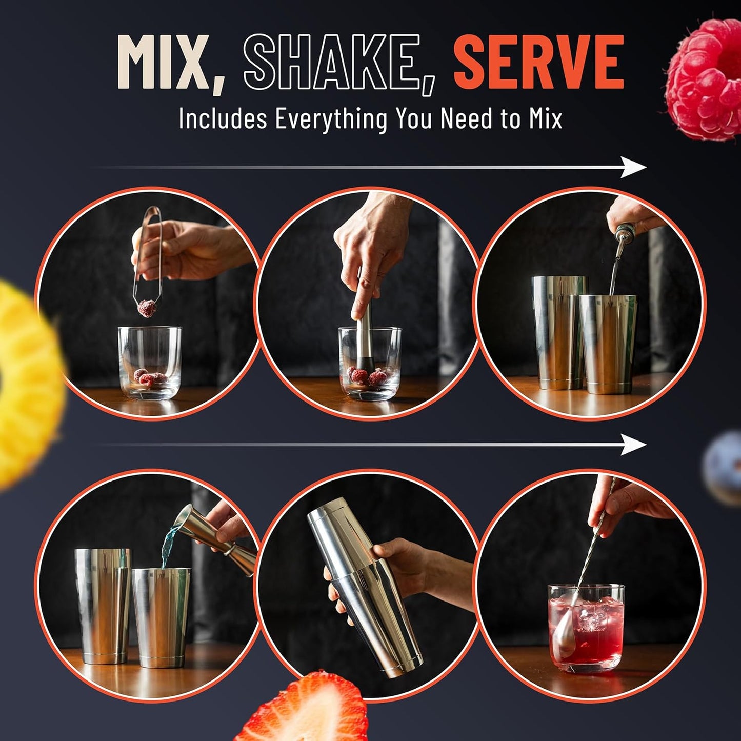 Mixology Bartender Kit with Boston Cocktail Shaker - 9pc Stainless Steel Bar Tool Set - Drink Mixer, Cocktail Accessories, Home Bar Essentials, Martini Barware Set, Men or Women Bartending Gift