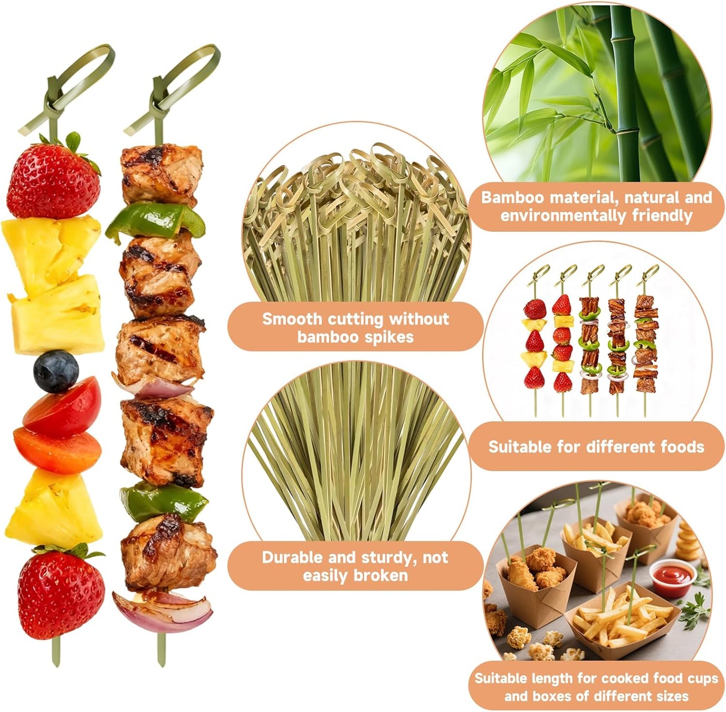 500Pcs Bamboo Cocktail Picks for Appetizers, 4.7 Inch Fancy Toothpicks for Appetizers, Decorative Bamboo Knot Skewers Cocktail Toothpicks for Drinks Food Fruit, Charcuterie Toothpicks