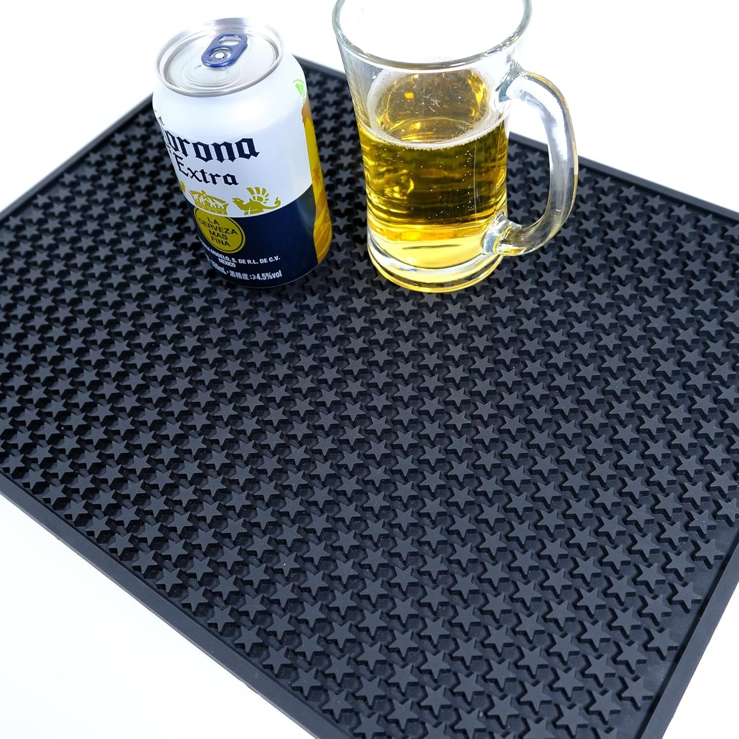 17x13 Inch Star Pattern Bar Mat Coffee Mat Utensil Mat Tool Mat for Countertop Anti Slip Cleaning and Drying (Black, 17*13)