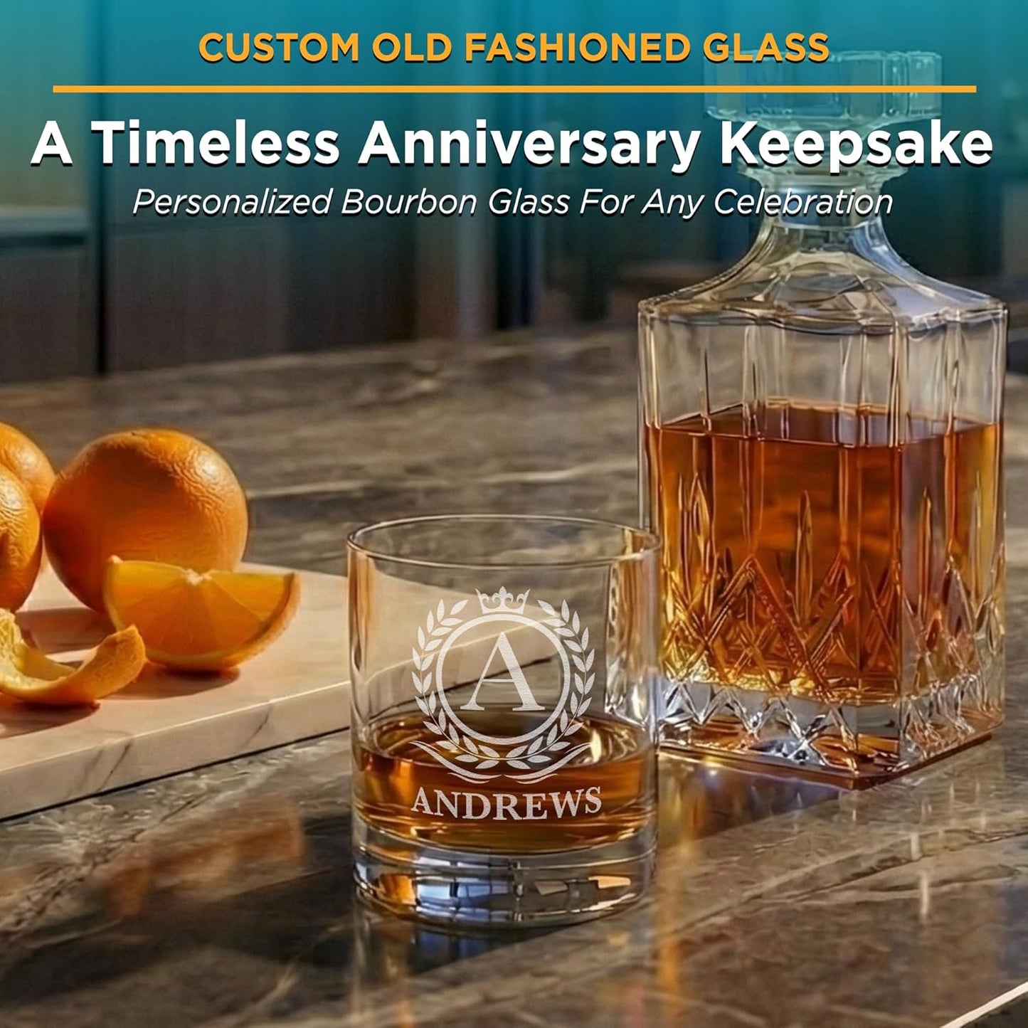 On The Rox Personalized Whiskey, Bourbon Glass Gifts for Men - 11 oz Engraved Name Monogram Scotch Tumbler Set of 4 - Customized Cocktail, Rocks, Brandy Glass Drinks