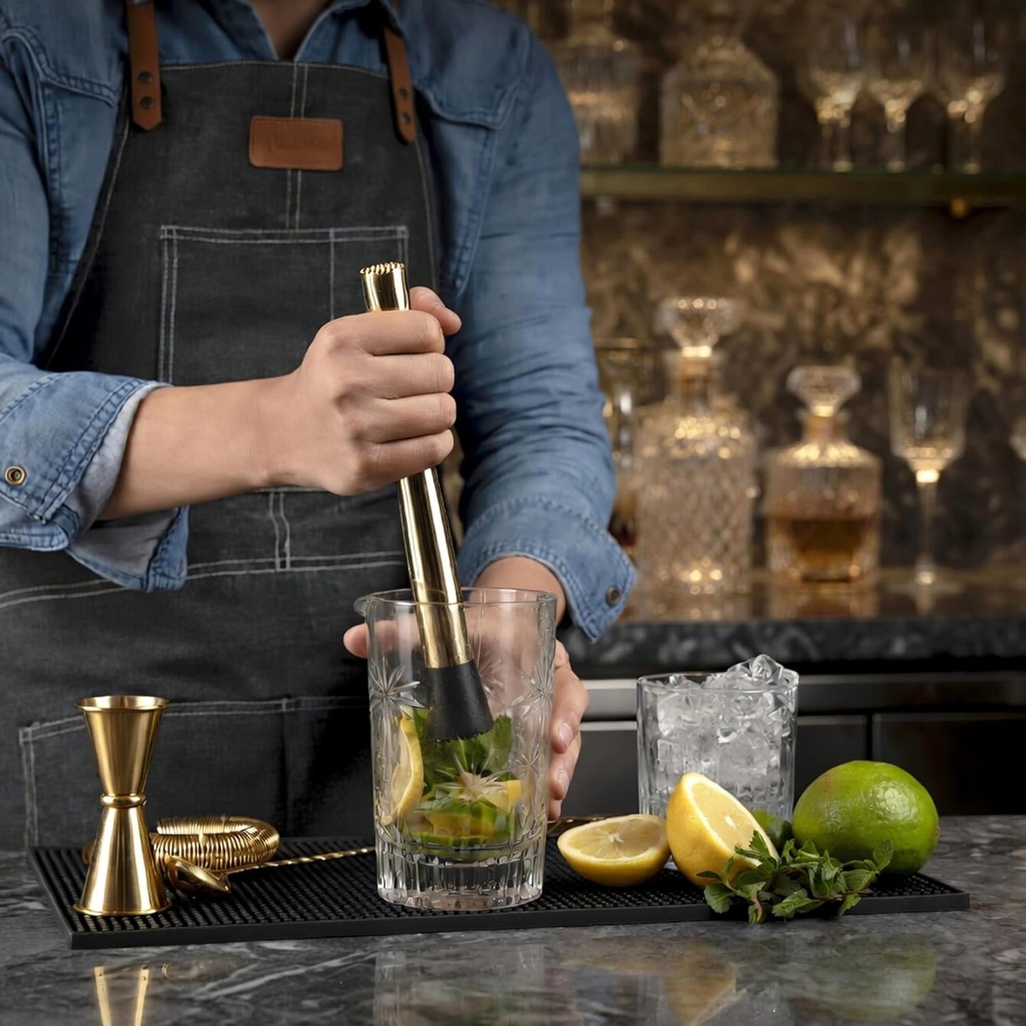 Homestia Double Heads Muddler for Cocktails (Gold)