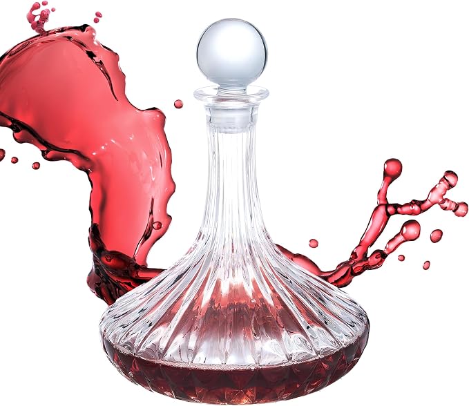 Lily's Home Glass Decanter with Stopper - 26 Oz Whiskey Decanter for Bourbon, Brandy & Scotch - Elegant Round Design, Lead-Free Crystal Glass - Gift for Men, Dad, Whiskey Lovers - B0DJ2MJZ52