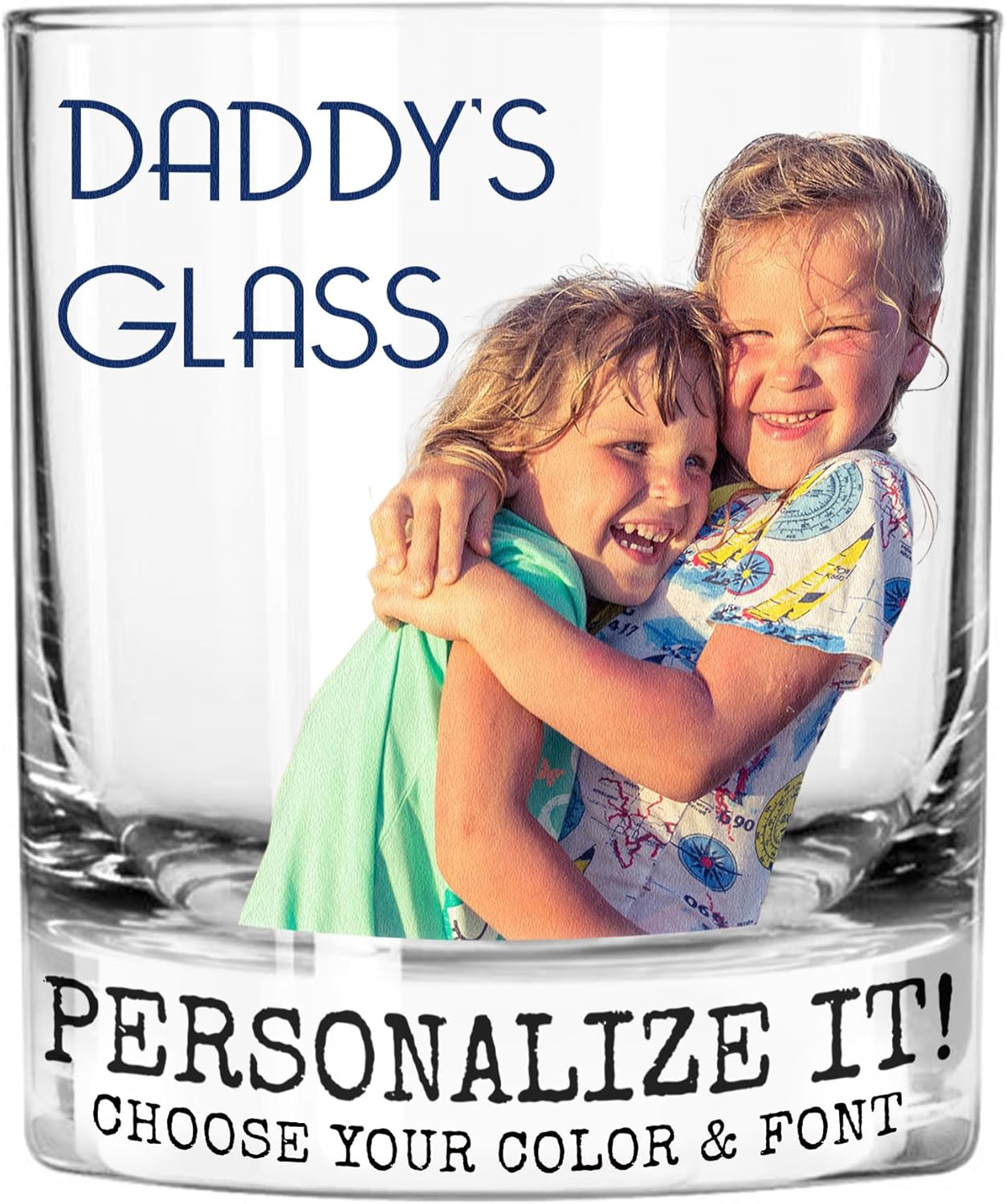 Personalized Fathers Day Printed Photo 11oz Whiskey Glass - Custom Dad Gifts, Bourbon Gifts for Men, Customized Father Picture, Boyfriend, Husband, Birthday, Groomsmen