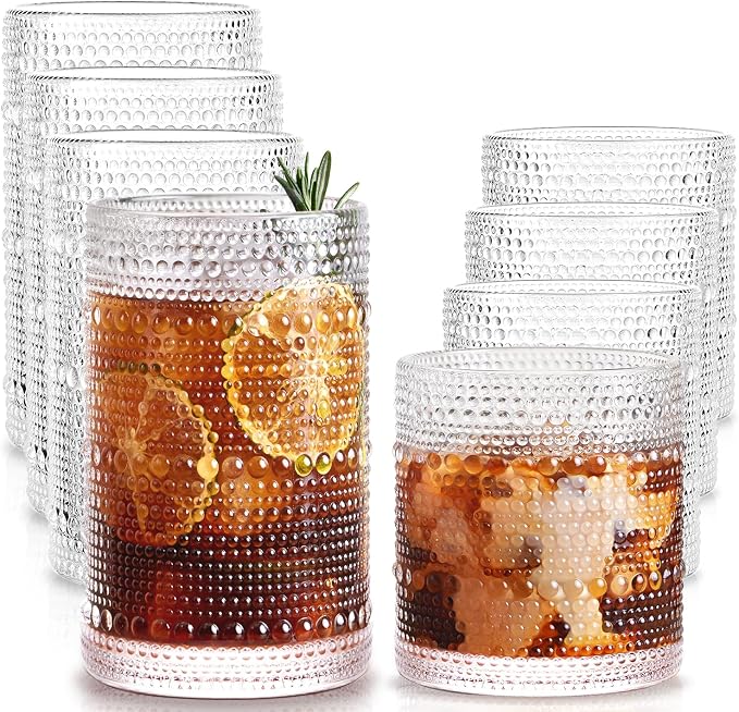 Drinking Water Glass Cups Set,Crystal Highball Glasses cups set of 6,16oz - Drinking set of 8 15oz 12oz