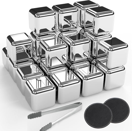 36 Pcs Stainless Steel Metal Ice Cubes Reusable - Whiskey Stones Ice Cube for Drinks, High Cooling Technology, for Whiskey and Beverage, Fathers Day Dad Christmas Gifts for Men Husband (36)