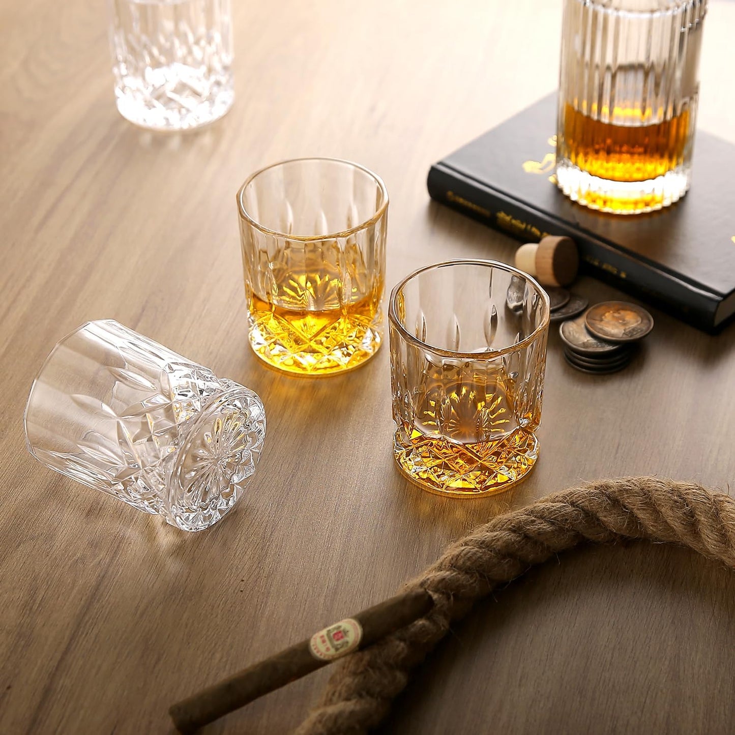 Whiskey Glasses Set of 4, Lead-Free Crystal Rocks glass, 10 Oz Old-Fashioned, Rum & Scotch Glasses, Frozen Crystal Chills Cocktails, Personalised Whisky Glass Gift Set for Men,Dad,Brother