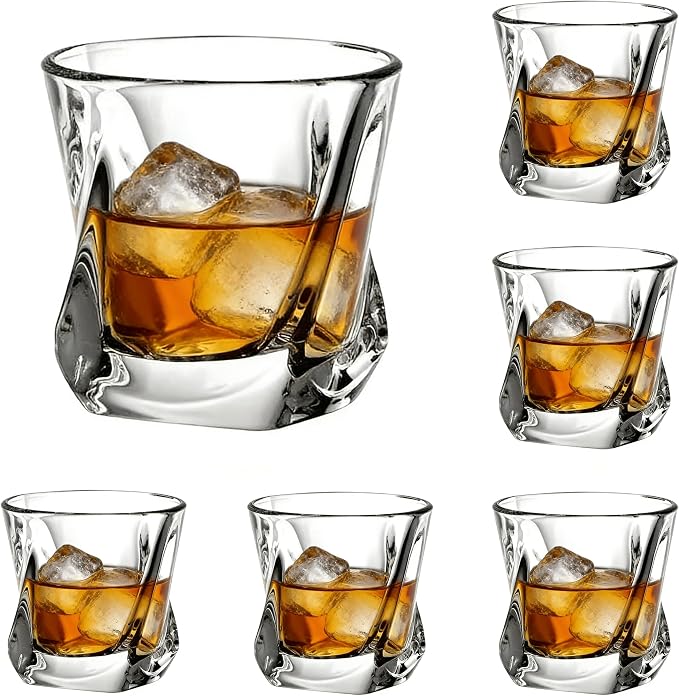 Whiskey Decanter Glasses Set Lead-Free Crystal Glass Scotch Tasting Cups Wine Bottle for Drinking Irish Whisky Bourbon Tequila tumbler (Twist, 1 Decanter & 6 Glasses Set) - 6 / Thread Tumbler, 6 * 7.8oz