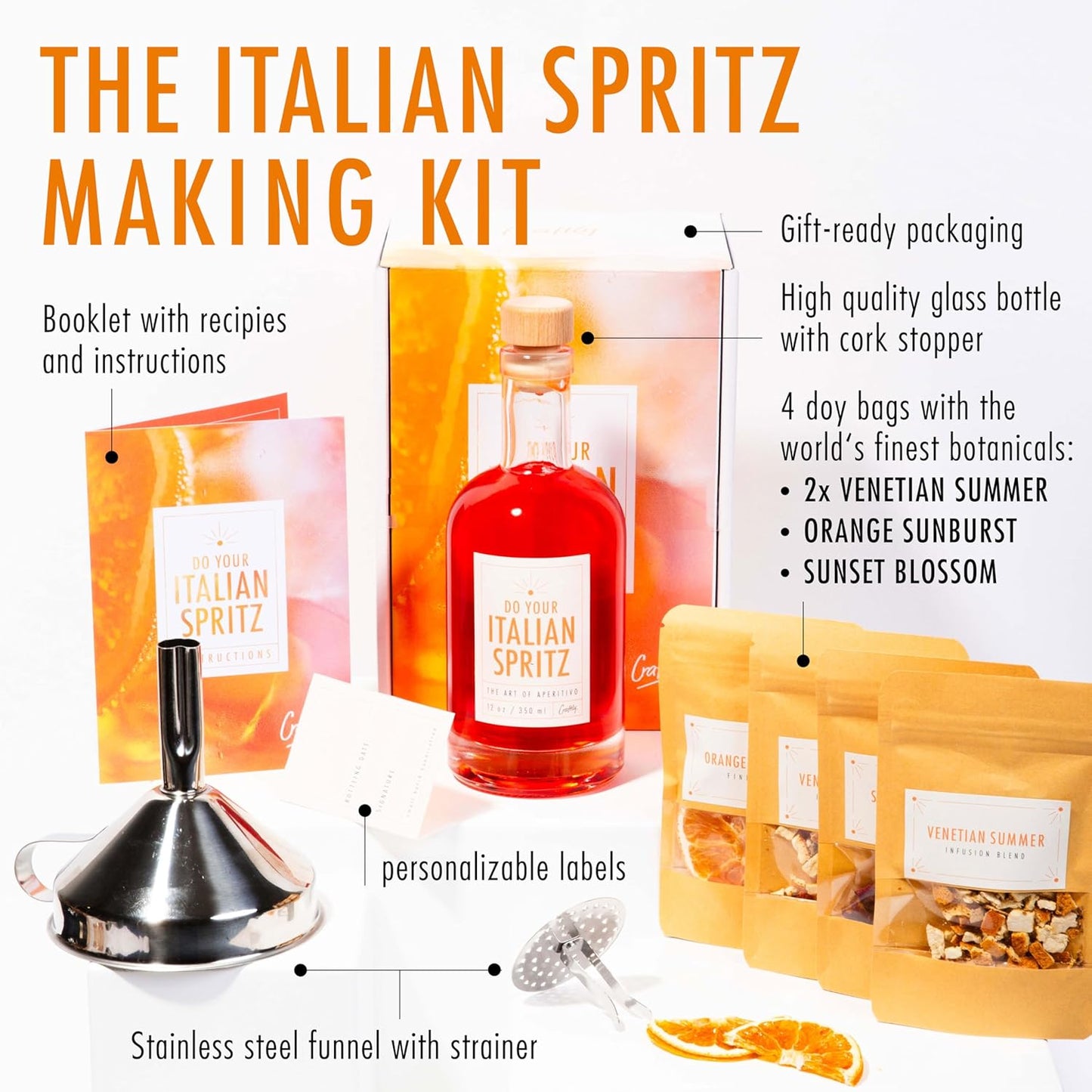 Craftly Italian Spritz Infusion Kit – Ultimate Aperitivo Experience at Home | DIY Cocktail Set for Aperitivo | Cocktail Set for Spritz