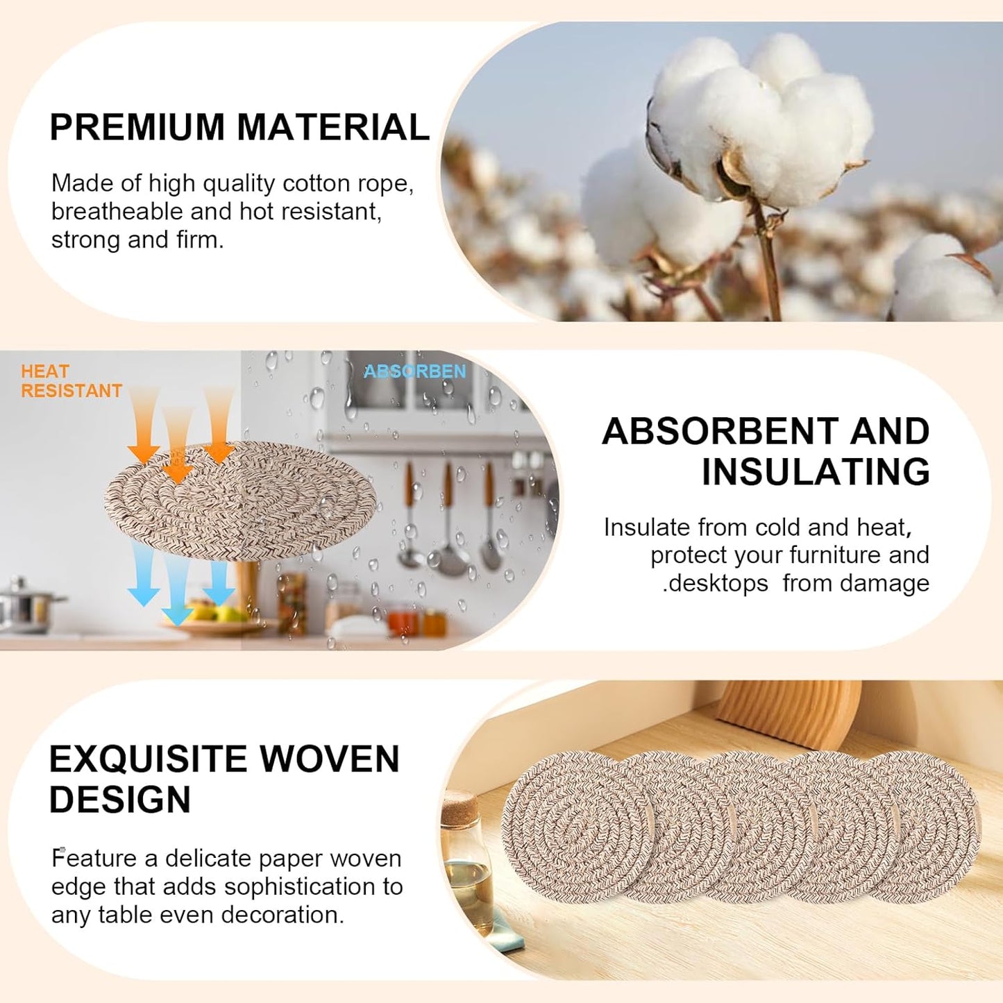 OIAHOMY 10 Pcs Drink Coasters with Holder, Boho Cotton Woven Coaster Set, Absorbent Coaster Protection for Various Cups, Ideal for Coffee Tables Home Decor and Gift, 4.3 Inches,Mixed Brown