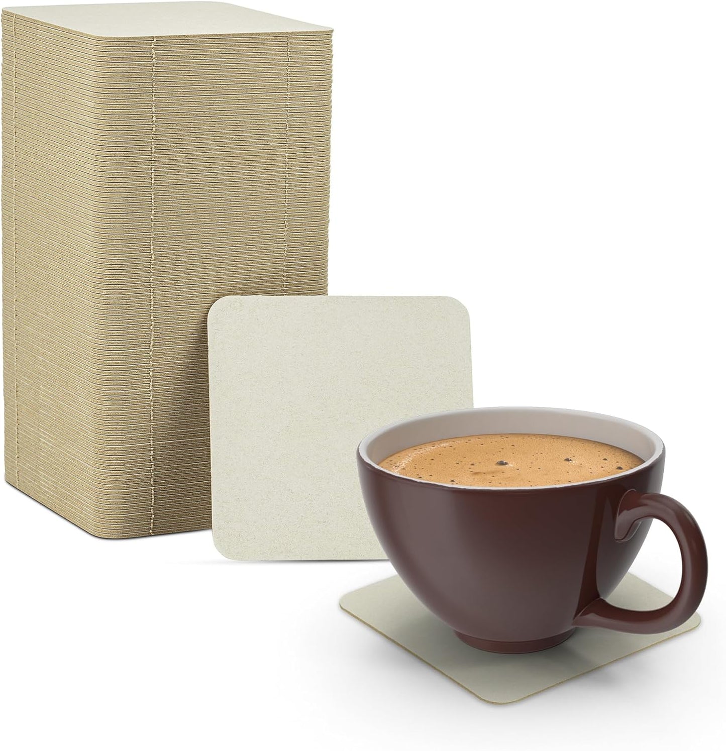 MT Products 4” Blank Off-White Heavyweight Cardboard Square Coasters for Your Beverages 2 MM Thickness (100 Pieces) - Made in The USA