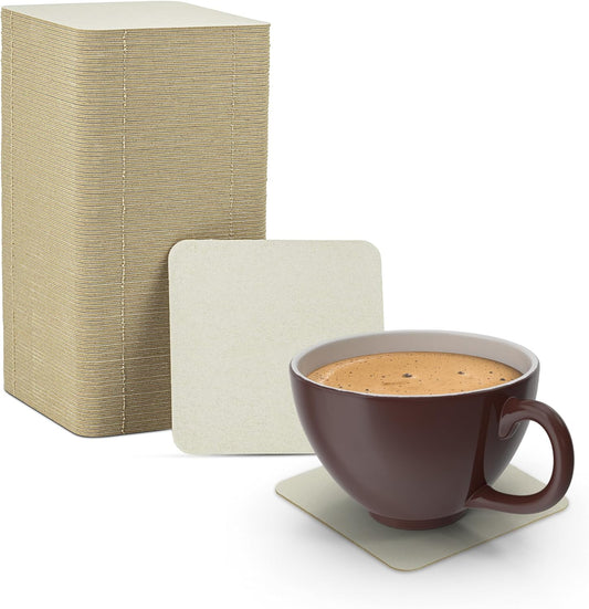 MT Products 4” Blank Off-White Heavyweight Cardboard Square Coasters for Your Beverages 2 MM Thickness (100 Pieces) - Made in The USA