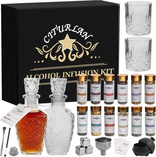 Premium Alcohol Infusion Kit | Complete Home Bar Set with Natural Botanicals, Recipe Guide & Tools for Whiskey, Vodka, Rum, Gin, Tequila & Cocktails, Valentine's Day Gift for Men, Husband, Him