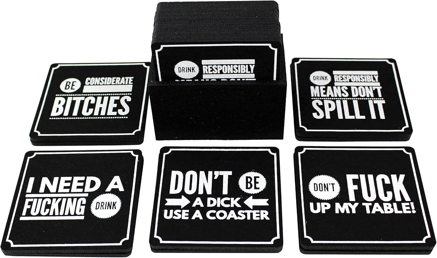 Summit One Funny Coasters for Drinks, Set of 10 (4 x 4 Inch, 5mm Thick) - Bar Accessories for The Home Bar Set, Absorbent Felt Drink Coasters - Man Cave Accessories