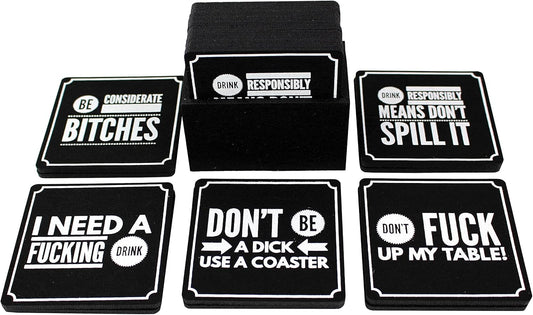 Summit One Funny Coasters for Drinks, Set of 10 (4 x 4 Inch, 5mm Thick) - Bar Accessories for The Home Bar Set, Absorbent Felt Drink Coasters - Man Cave Accessories