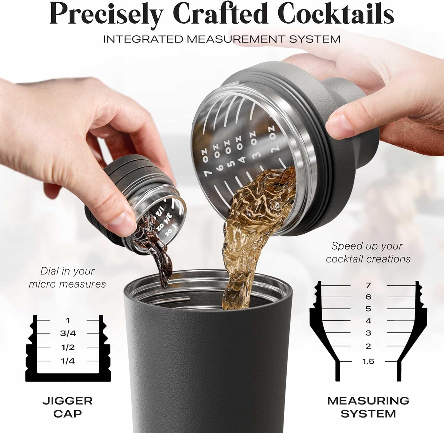 BARE BARREL Insulated Cocktail Shaker Set | Double Wall Stainless Steel | Martini Shaker for Home Bar Bartending | Built-in Drink Measure System & Strainer, Travel Bag, Recipes | Gift Set (Matt Black)
