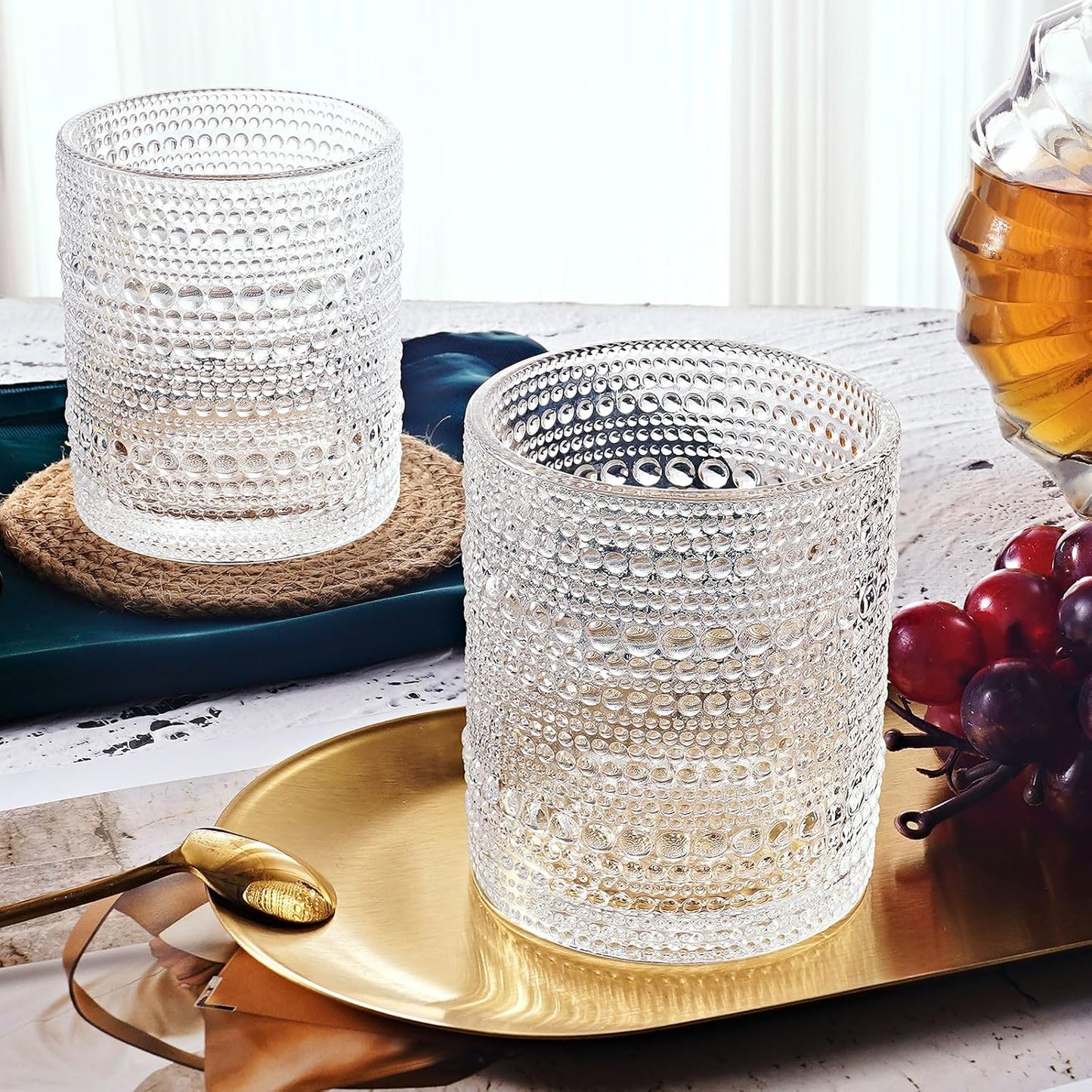 OPAYLY hobnail Drinking Glasses Old Fashion Glass 10oZ rocks glasses Set of 4 glasses Water Juice Cocktail Vintage Glassware Set Gift for Men Women