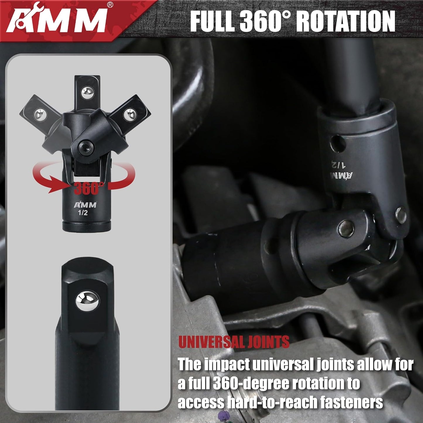 AMM Impact Socket Extension Set Tools, 1/4", 3/8", 1/2" Drive Socket Adapter, Extension Bar, Impact Univeral Joint, Impact Coupler with Cr-V Steel for Power Drill & Impact Driver, 18 Pieces