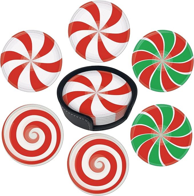 Musical Coasters Leather Round Drink Coasters 6 Pcs Set with Holderor for Cup Drink Coffee Table Bar Home Decor - Cnady