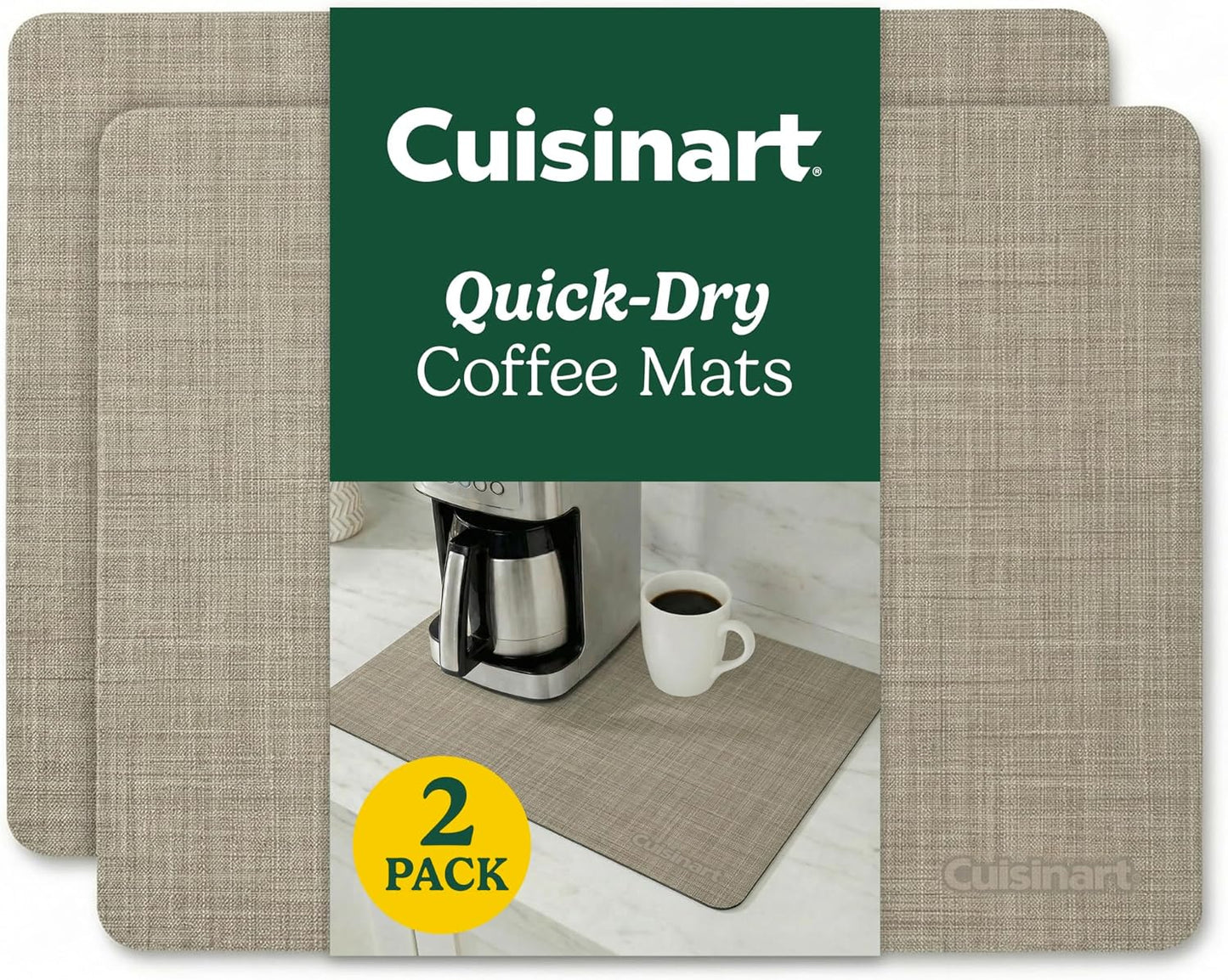 Cuisinart Coffee Mat for Countertop (2 Pack)–Quick-Dry Absorbent Coffee Bar Mat for Espresso Machines & Brew Stations, Also Use as a Dish Drying Mat on Kitchen Counter, Non-Slip, Easy Care, 15” x 20”