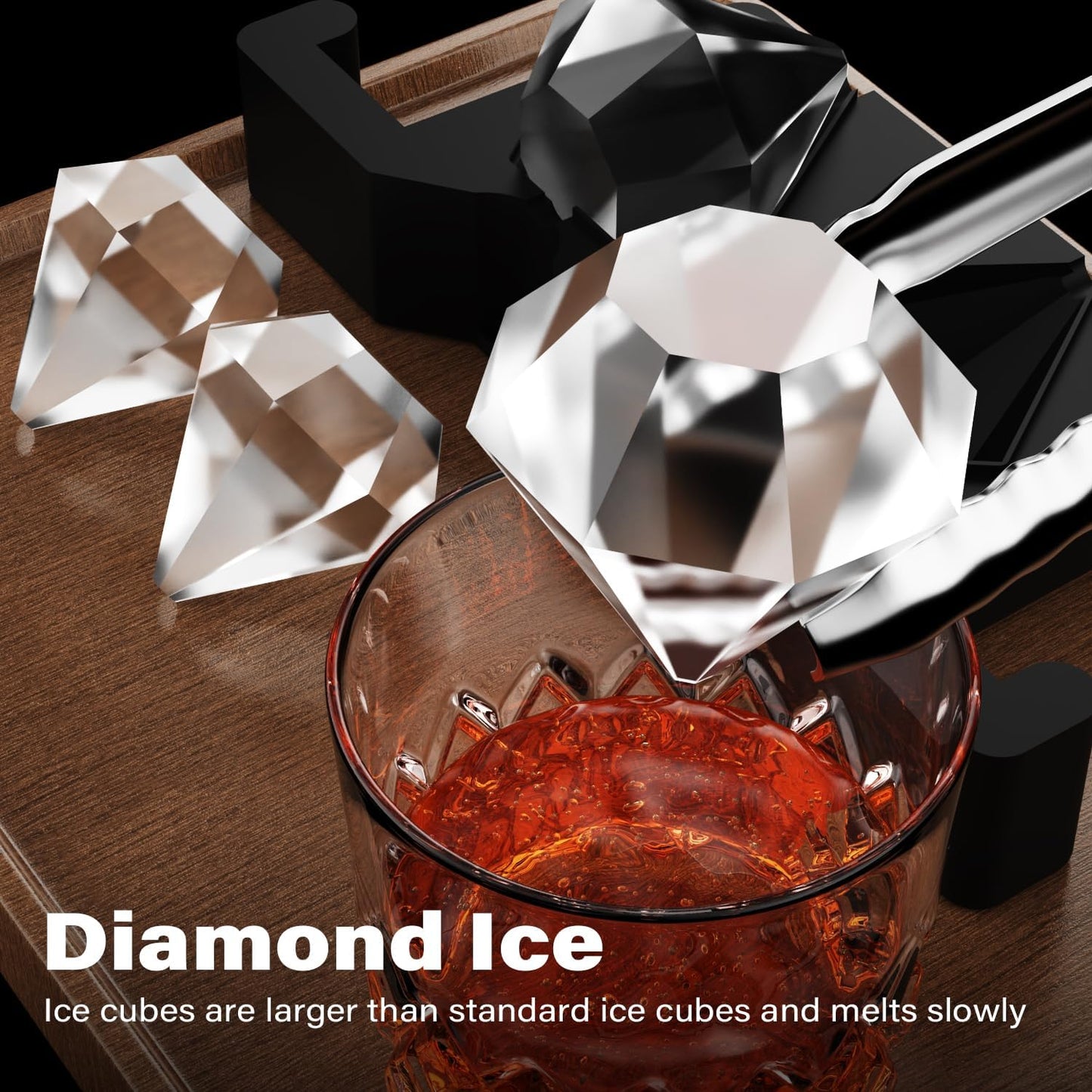 Clear Diamond Ice Cube Tray: Crystal Clear Ice Maker - Large Diamond Shape Ice Cube Maker for Whiskey Cocktails Bourbon