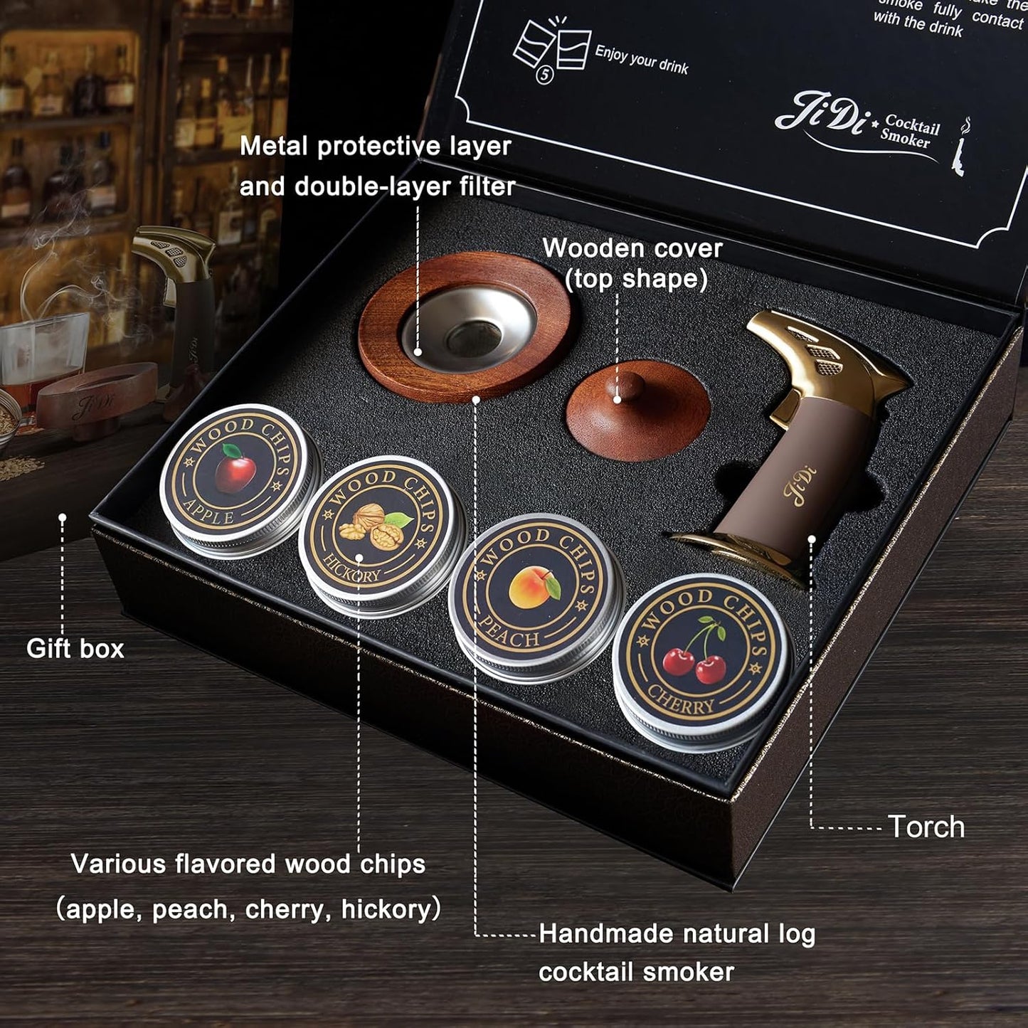Whiskey Smoker Kit with Torch & Wood Chips, Cocktail Smoker Kit, Old Fashioned Drink Smoker Kit, Bourbon Birthday ，Upgrade Your Home Bar - Ideal Gifts for Men, Dad, Boyfriend(NO Butane)