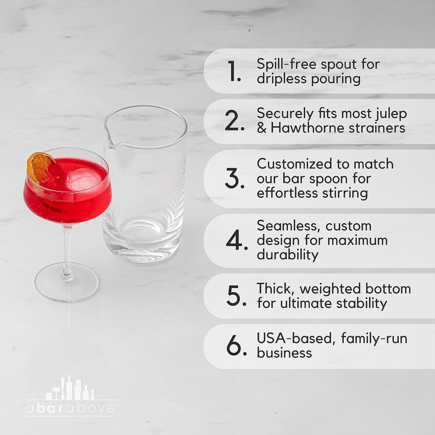 A Bar Above Cocktail Mixing Glass, Classic Style Enhanced Annealed Lead-Free Crystal Stirring Pitcher, Thick Weighted Base for Stable Stirring, 18 Oz Drink Mixer for Craft Cocktails at Home or Bars