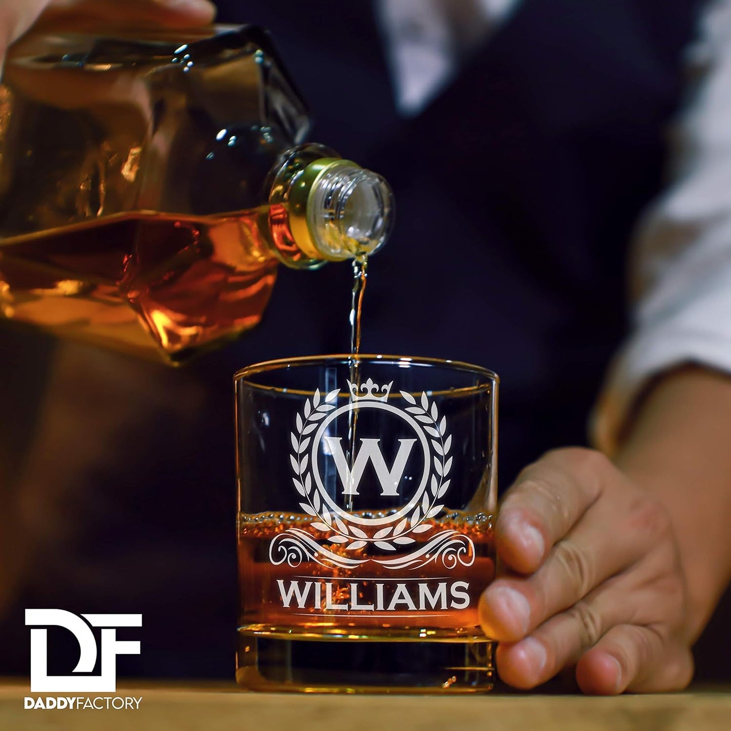 Personalized Whiskey Glass, Engraved Monogram Rocks Cocktail Glass, 10.25 oz Custom Bourbon Gift For Men